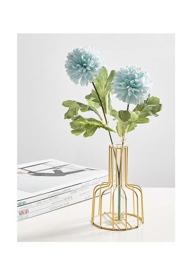 Beauenty Table Flower Vase,Gold Geometric Metal Frame Clear Glass Tube Bud Vase Hydroponic Plants,Gold Vase Decorative for Flower,Weddings,Centerpiece,Party,Home(Gold ) - Image 2